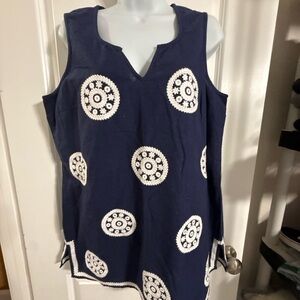 Mud Pie Navy Tank Top with White Circular Embroidery